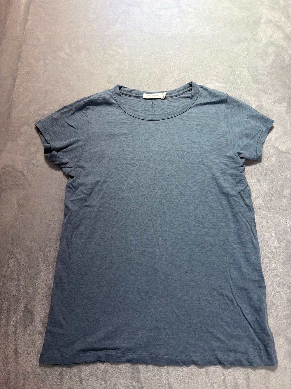 rag & bone The Tee Blue Pima Cotton Slub Knit Crewneck Shirt Womens XS